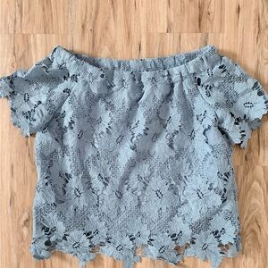 Miss Me Blue Lace Off-Shoulder Blouse